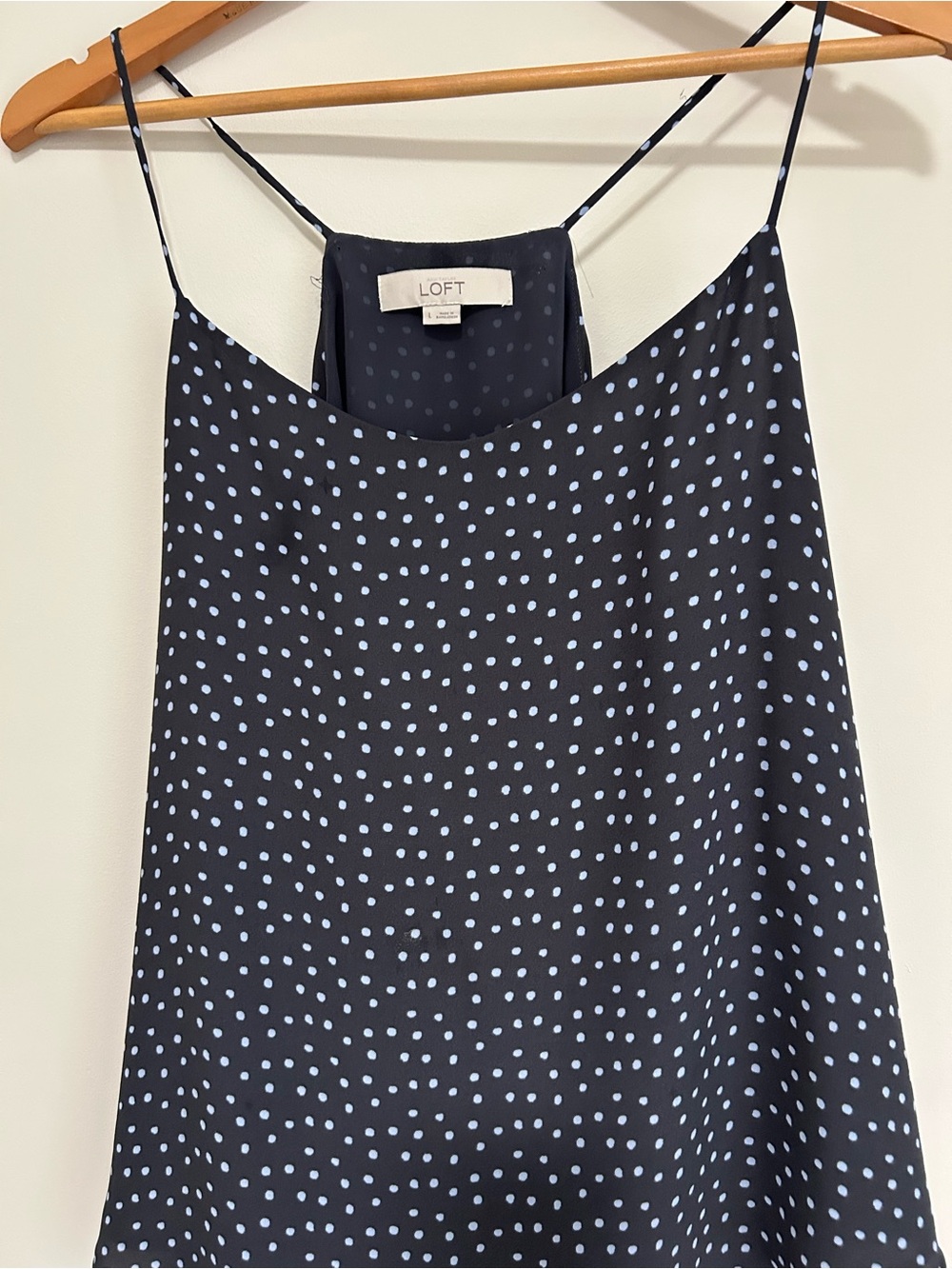 LOFT Dark Grey & Light-Blue Polka Dot Spaghetti Strap Cami